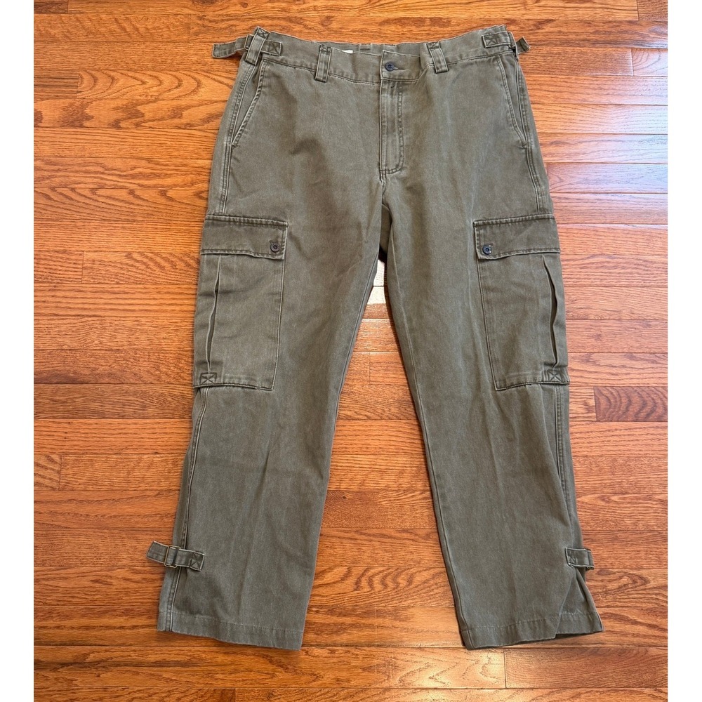 Vintage Orvis Cargo Pants Mens 40x30 Green Adjustable Waist Cinch Hem Utility